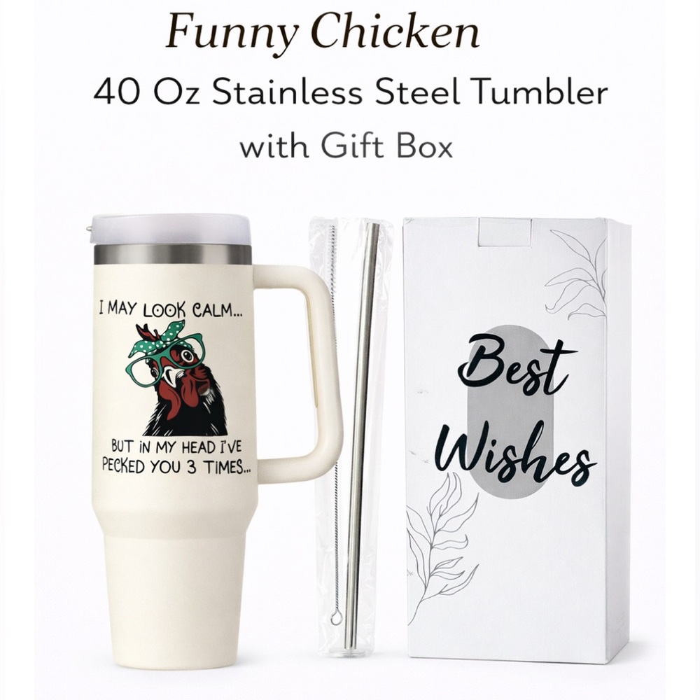 White Travel Mug with Humorous Chicken Design